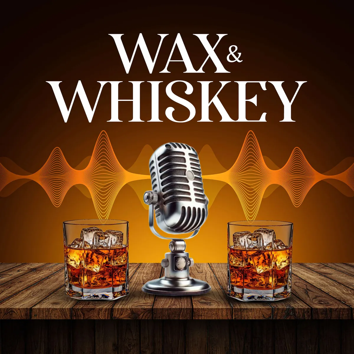 Wax and Whiskey podcast cover: The Bald Hearing Guy with a glass of bourbon